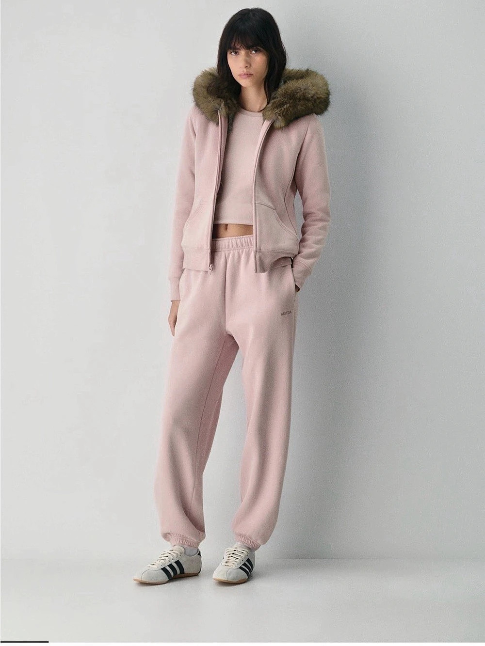Aritzia SWEATFLEECE Fur Trim Hoodie Pink XS NWT